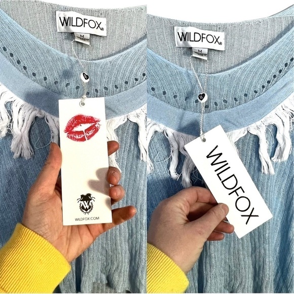 Wildfox Baby Pastel Blue Knit Waylon Fringe Western Sweater Size Medium - Picture 10 of 17